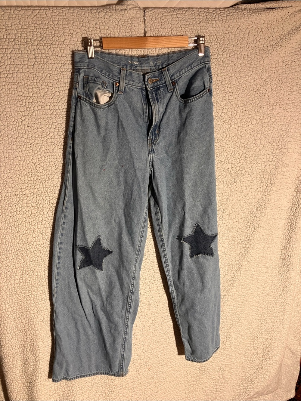 Old Navy Light Blue Boyfriend Jeans with Star Knee Patches